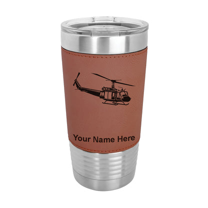 20oz Faux Leather Tumbler Mug, Military Helicopter 2, Personalized Engraving Included - LaserGram Custom Engraved Gifts