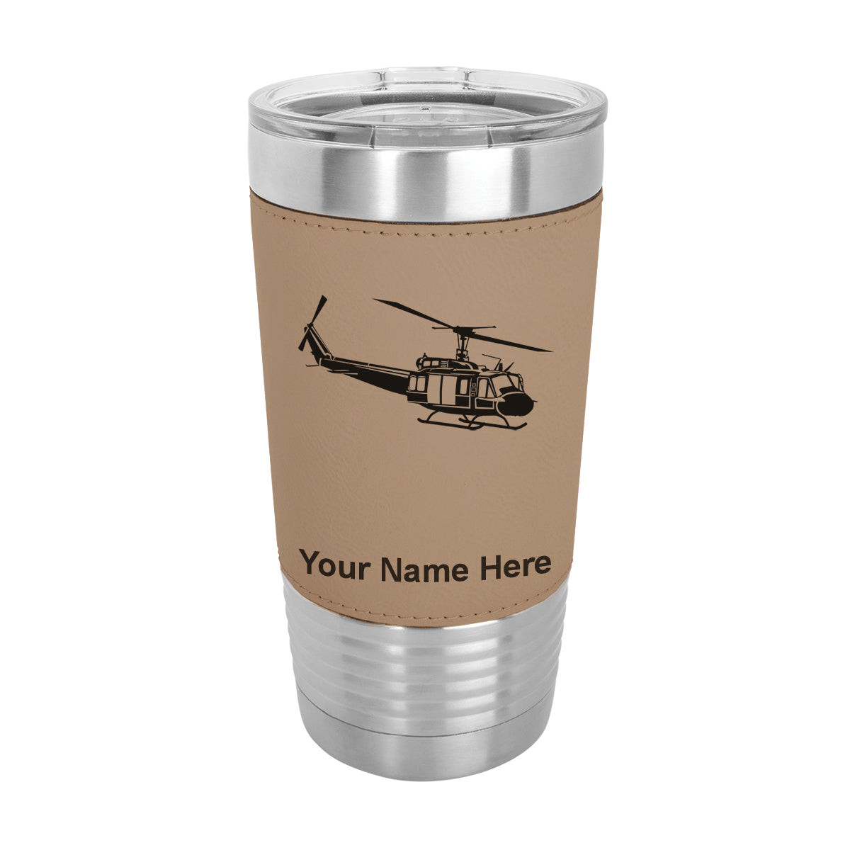 20oz Faux Leather Tumbler Mug, Military Helicopter 2, Personalized Engraving Included - LaserGram Custom Engraved Gifts