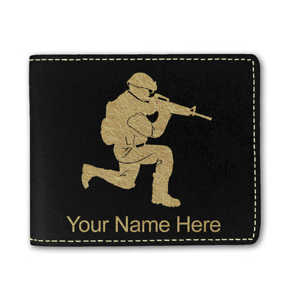 Faux Leather Bi-Fold Wallet, Military Soldier, Personalized Engraving Included