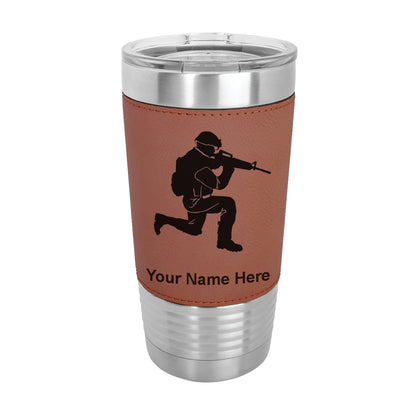 20oz Faux Leather Tumbler Mug, Military Soldier, Personalized Engraving Included - LaserGram Custom Engraved Gifts