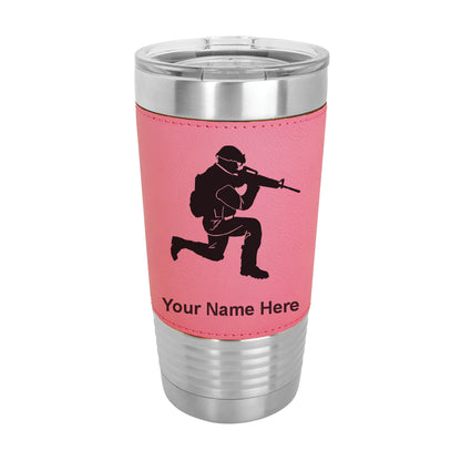 20oz Faux Leather Tumbler Mug, Military Soldier, Personalized Engraving Included - LaserGram Custom Engraved Gifts