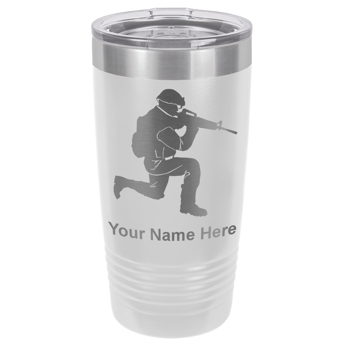 20oz Vacuum Insulated Tumbler Mug, Military Soldier, Personalized Engraving Included