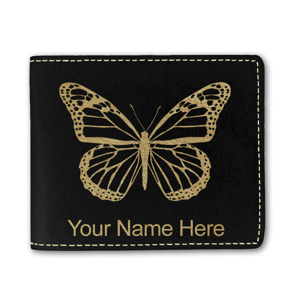 Faux Leather Bi-Fold Wallet, Monarch Butterfly, Personalized Engraving Included
