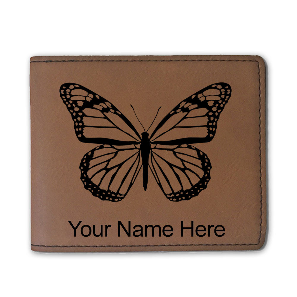 Faux Leather Bi-Fold Wallet, Monarch Butterfly, Personalized Engraving Included