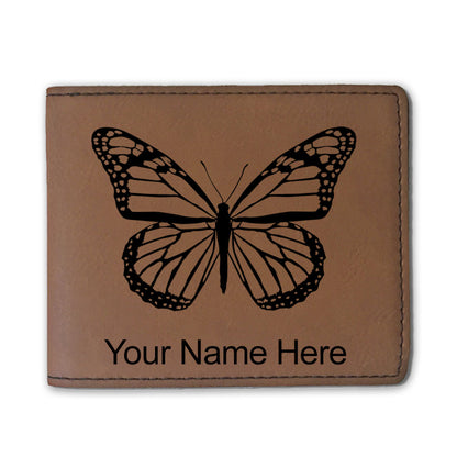 Faux Leather Bi-Fold Wallet, Monarch Butterfly, Personalized Engraving Included