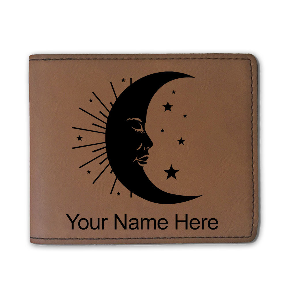 Faux Leather Bi-Fold Wallet, Moon, Personalized Engraving Included