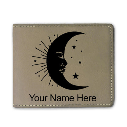 Faux Leather Bi-Fold Wallet, Moon, Personalized Engraving Included