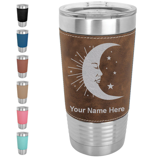 20oz Faux Leather Tumbler Mug, Moon, Personalized Engraving Included - LaserGram Custom Engraved Gifts