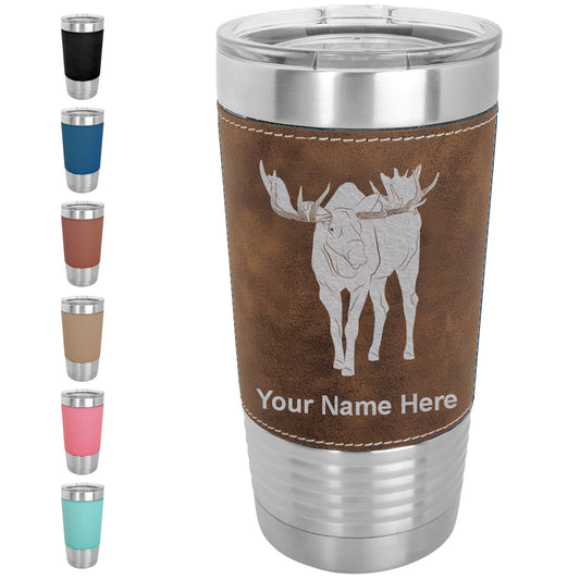 20oz Faux Leather Tumbler Mug, Moose, Personalized Engraving Included - LaserGram Custom Engraved Gifts