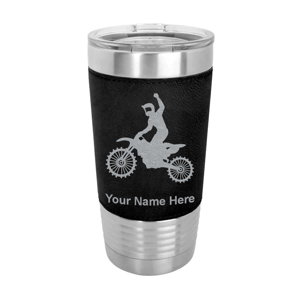 20oz Faux Leather Tumbler Mug, Motocross, Personalized Engraving Included - LaserGram Custom Engraved Gifts
