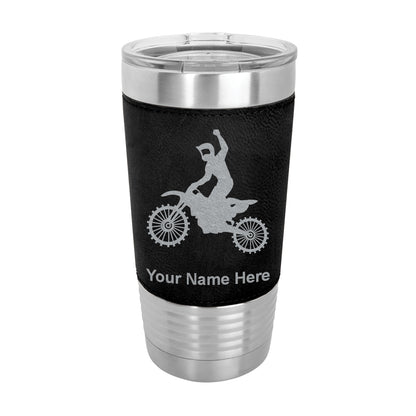 20oz Faux Leather Tumbler Mug, Motocross, Personalized Engraving Included - LaserGram Custom Engraved Gifts