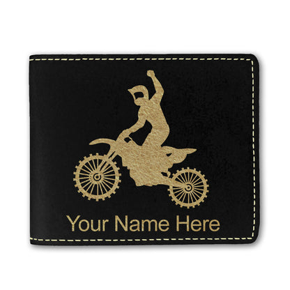 Faux Leather Bi-Fold Wallet, Motocross, Personalized Engraving Included