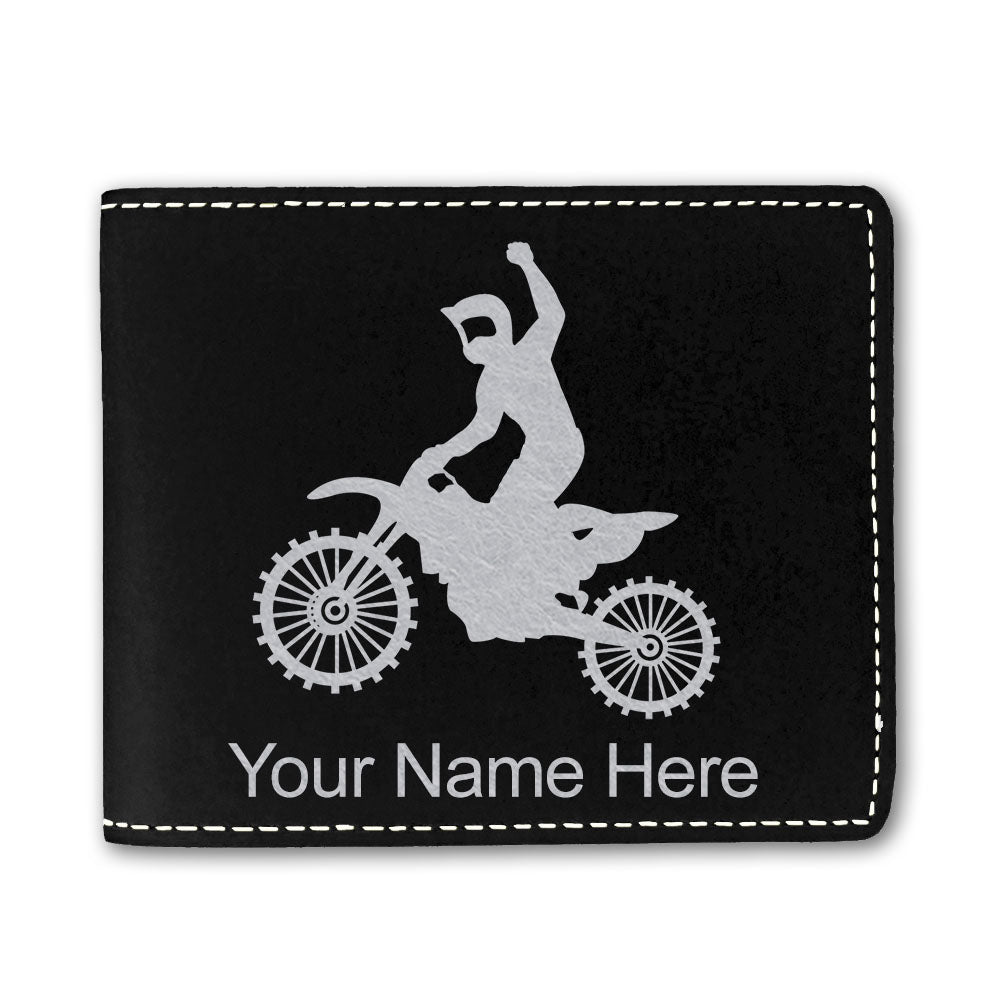 Faux Leather Bi-Fold Wallet, Motocross, Personalized Engraving Included