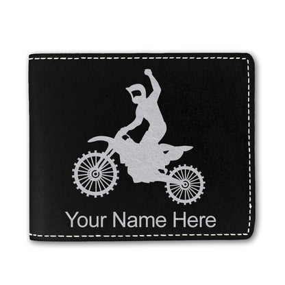 Faux Leather Bi-Fold Wallet, Motocross, Personalized Engraving Included