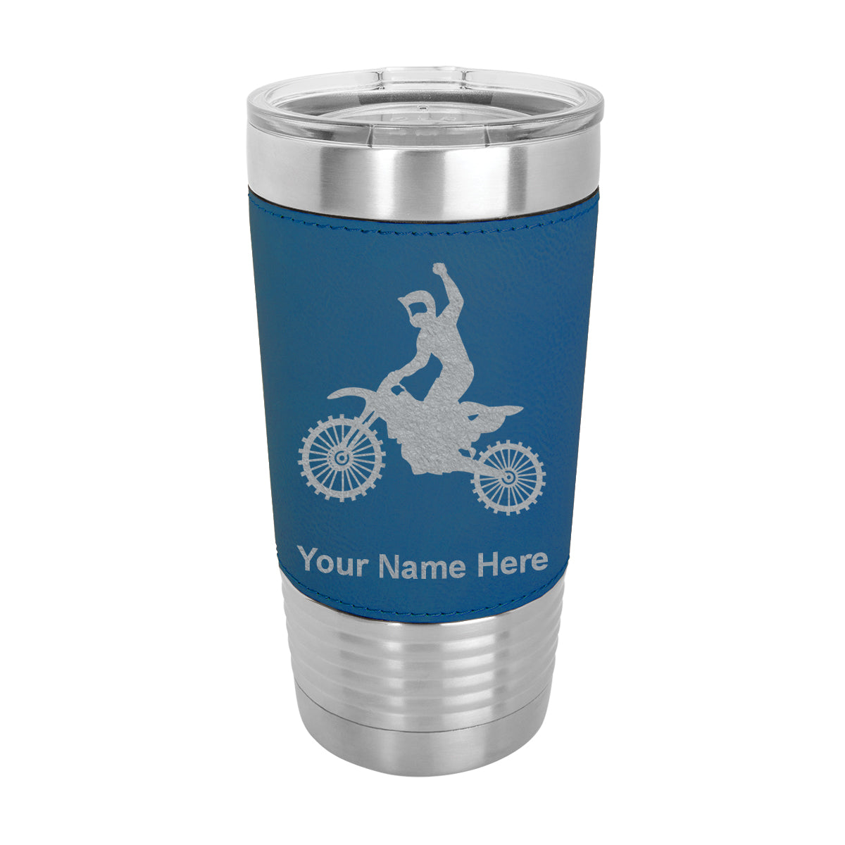 20oz Faux Leather Tumbler Mug, Motocross, Personalized Engraving Included - LaserGram Custom Engraved Gifts