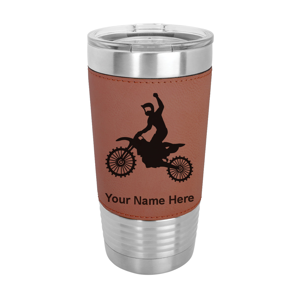 20oz Faux Leather Tumbler Mug, Motocross, Personalized Engraving Included - LaserGram Custom Engraved Gifts