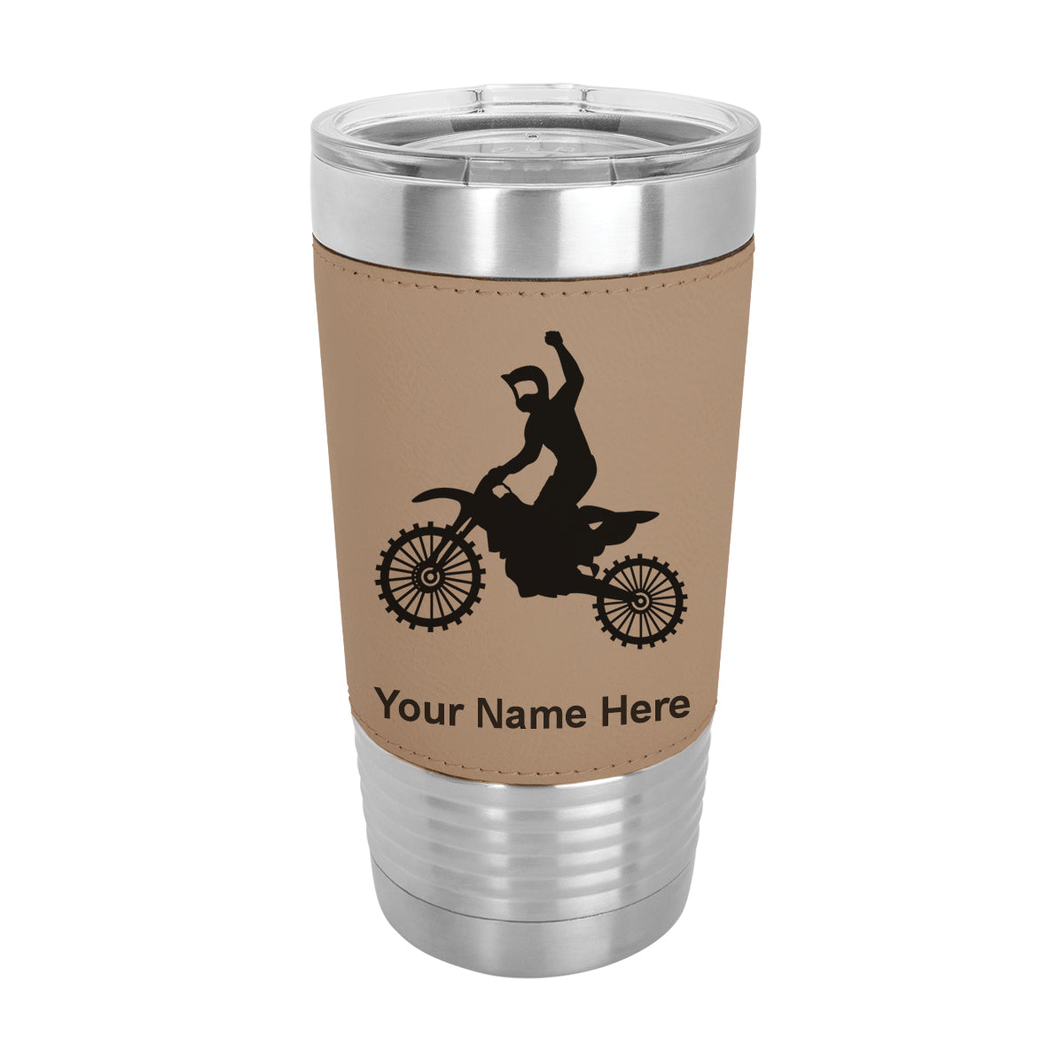 20oz Faux Leather Tumbler Mug, Motocross, Personalized Engraving Included - LaserGram Custom Engraved Gifts