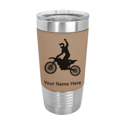 20oz Faux Leather Tumbler Mug, Motocross, Personalized Engraving Included - LaserGram Custom Engraved Gifts
