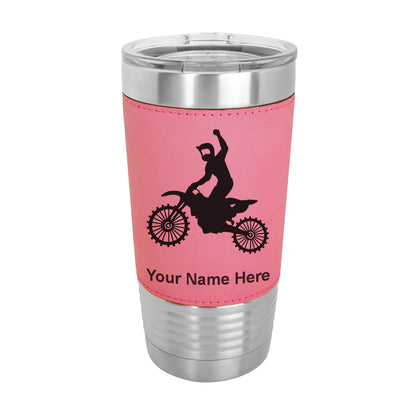 20oz Faux Leather Tumbler Mug, Motocross, Personalized Engraving Included - LaserGram Custom Engraved Gifts