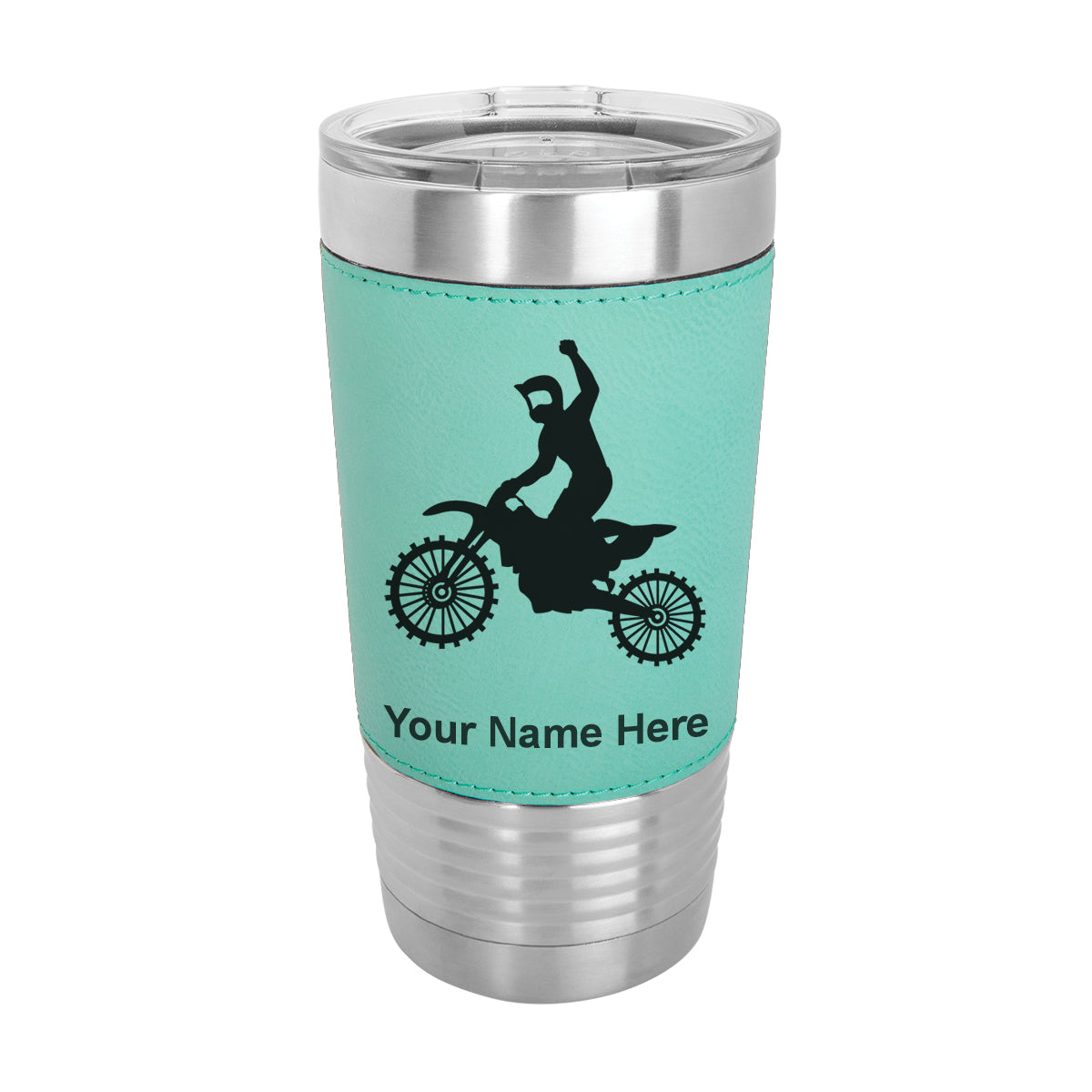 20oz Faux Leather Tumbler Mug, Motocross, Personalized Engraving Included - LaserGram Custom Engraved Gifts