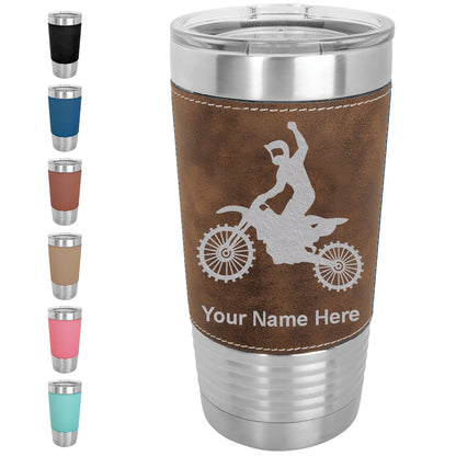 20oz Faux Leather Tumbler Mug, Motocross, Personalized Engraving Included - LaserGram Custom Engraved Gifts