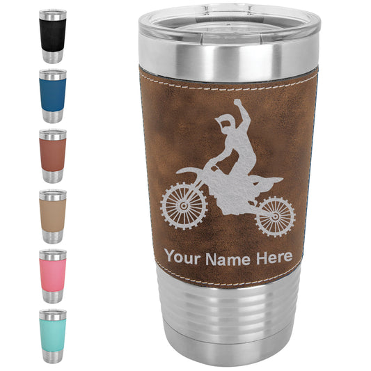 20oz Faux Leather Tumbler Mug, Motocross, Personalized Engraving Included - LaserGram Custom Engraved Gifts
