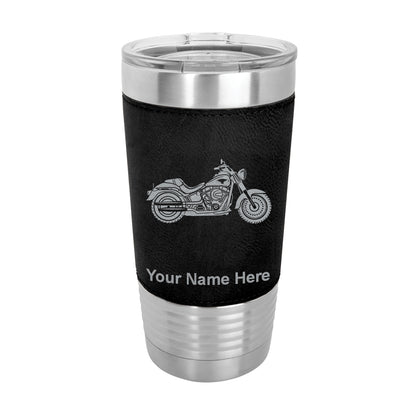 20oz Faux Leather Tumbler Mug, Motorcycle, Personalized Engraving Included - LaserGram Custom Engraved Gifts
