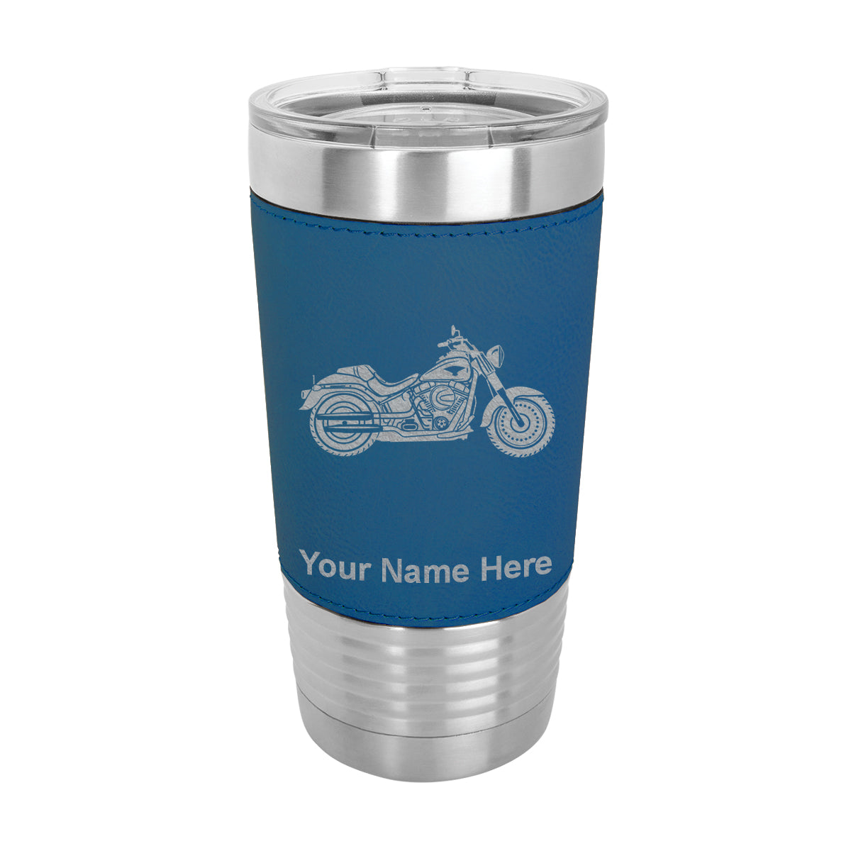 20oz Faux Leather Tumbler Mug, Motorcycle, Personalized Engraving Included - LaserGram Custom Engraved Gifts