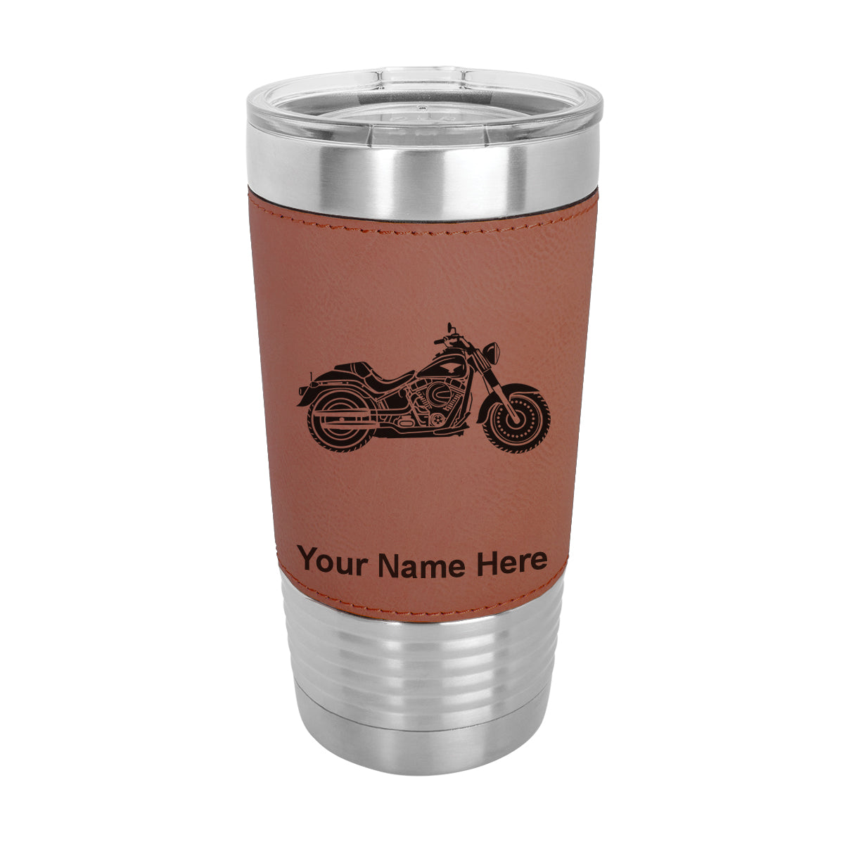 20oz Faux Leather Tumbler Mug, Motorcycle, Personalized Engraving Included - LaserGram Custom Engraved Gifts