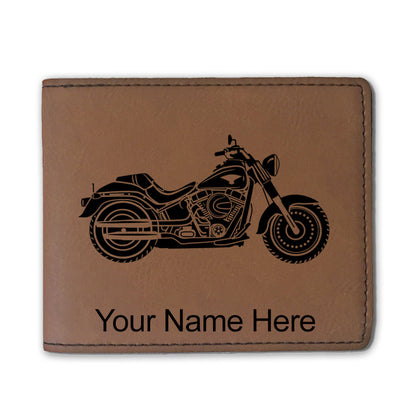 Faux Leather Bi-Fold Wallet, Motorcycle, Personalized Engraving Included