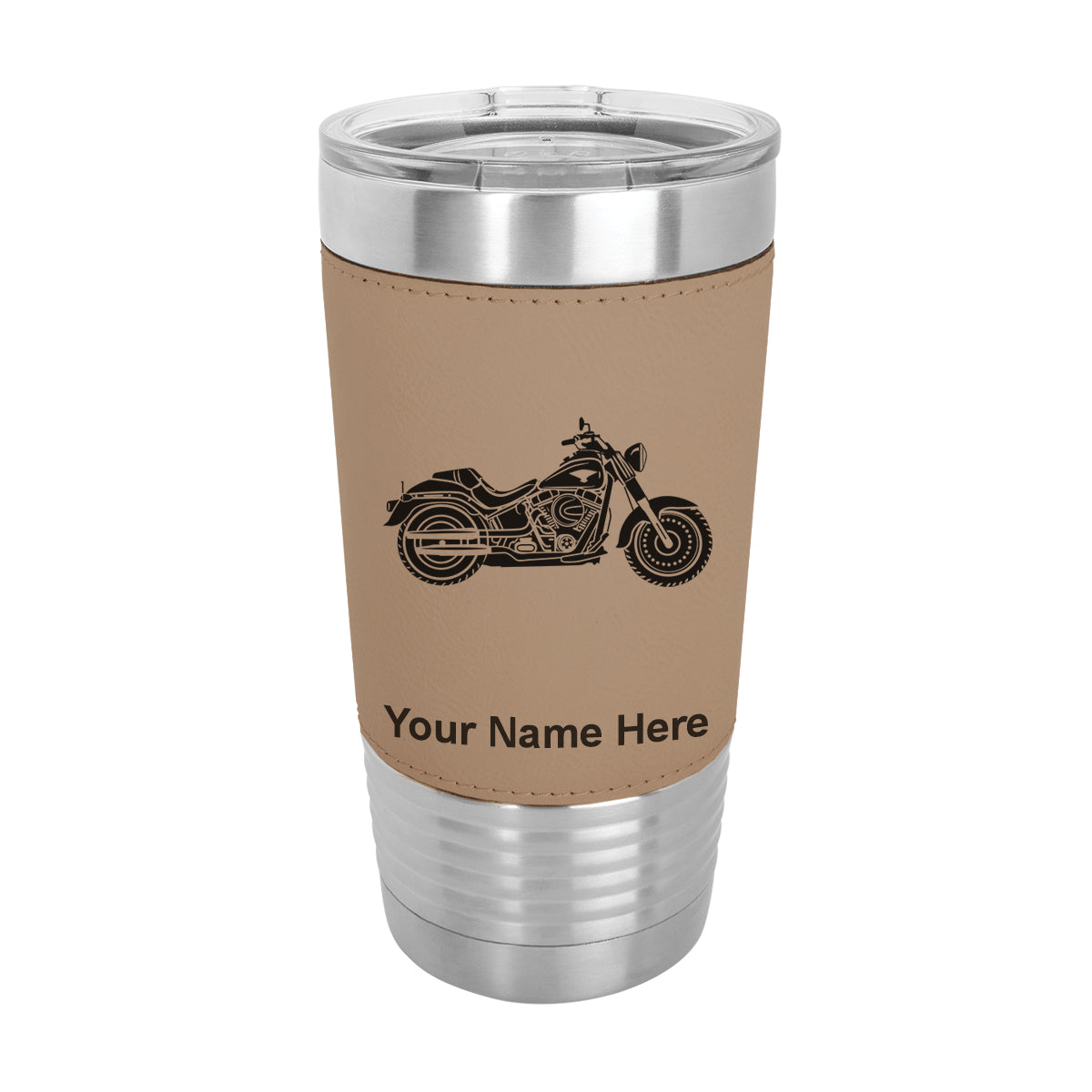 20oz Faux Leather Tumbler Mug, Motorcycle, Personalized Engraving Included - LaserGram Custom Engraved Gifts