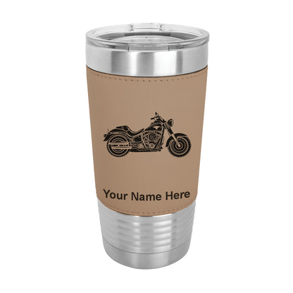 20oz Faux Leather Tumbler Mug, Motorcycle, Personalized Engraving Included - LaserGram Custom Engraved Gifts