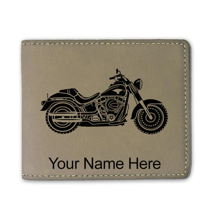 Faux Leather Bi-Fold Wallet, Motorcycle, Personalized Engraving Included