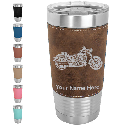 20oz Faux Leather Tumbler Mug, Motorcycle, Personalized Engraving Included - LaserGram Custom Engraved Gifts