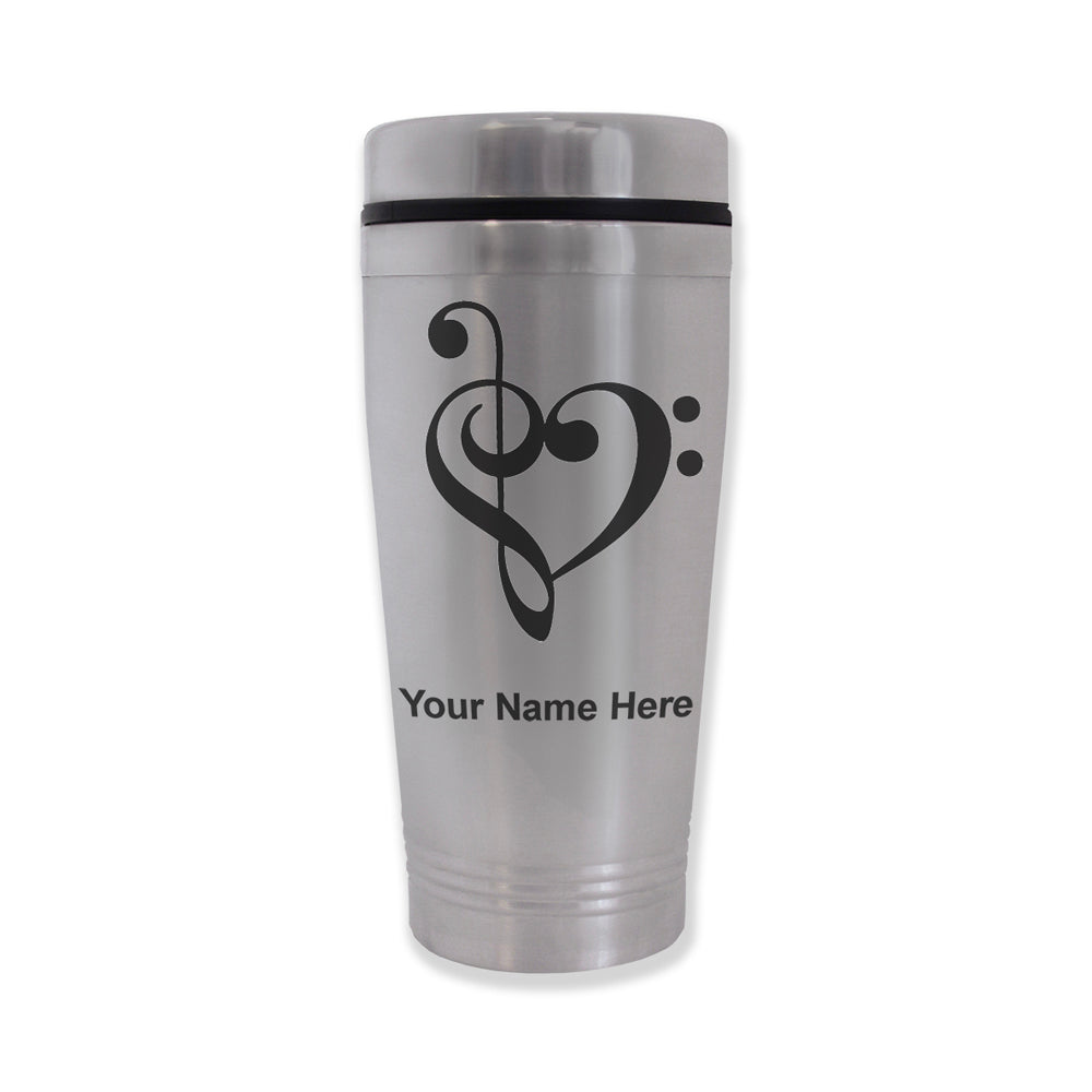 Commuter Travel Mug, Music Heart, Personalized Engraving Included