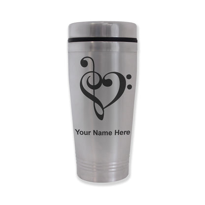Commuter Travel Mug, Music Heart, Personalized Engraving Included