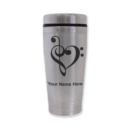 Commuter Travel Mug, Music Heart, Personalized Engraving Included