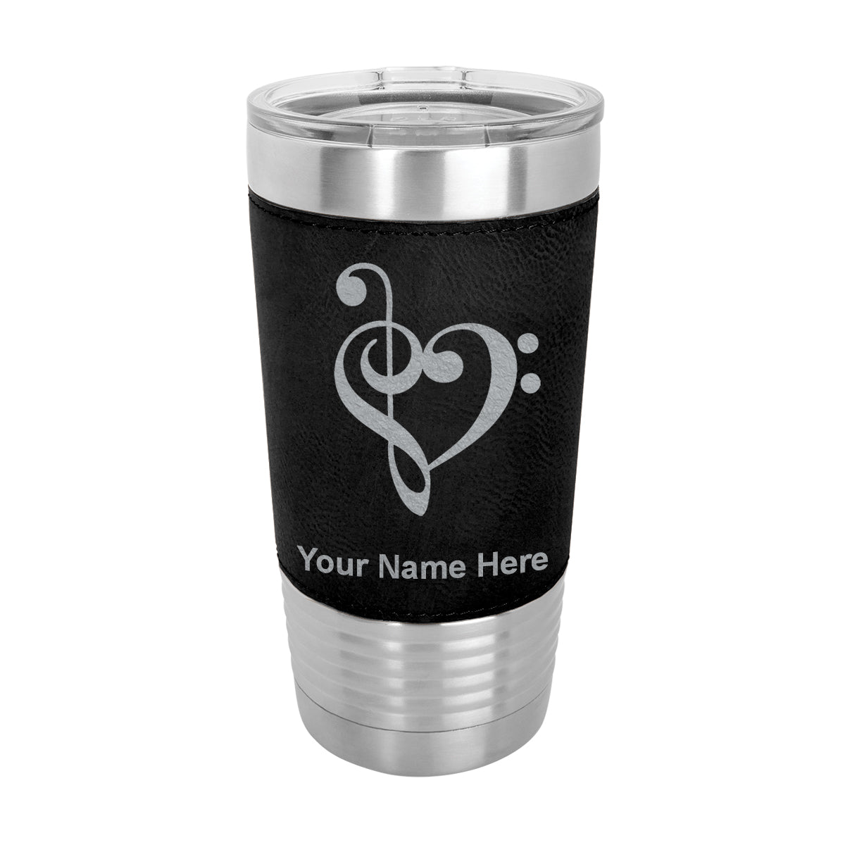 20oz Faux Leather Tumbler Mug, Music Heart, Personalized Engraving Included - LaserGram Custom Engraved Gifts