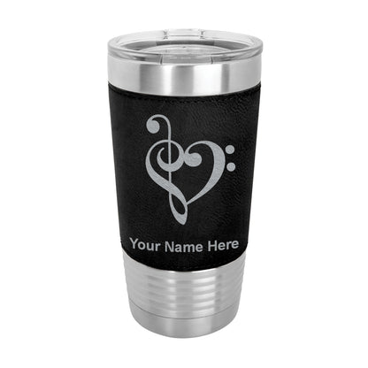 20oz Faux Leather Tumbler Mug, Music Heart, Personalized Engraving Included - LaserGram Custom Engraved Gifts