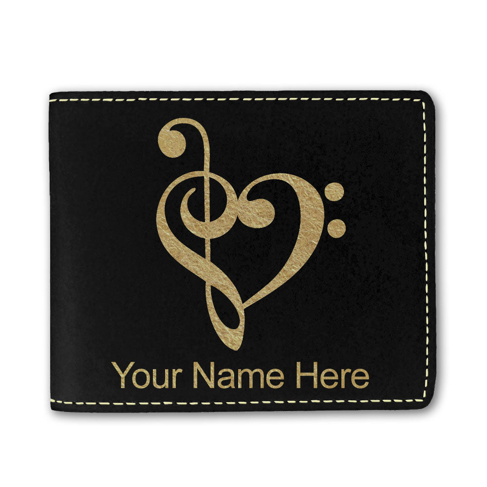 Faux Leather Bi-Fold Wallet, Music Heart, Personalized Engraving Included