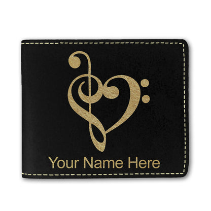 Faux Leather Bi-Fold Wallet, Music Heart, Personalized Engraving Included