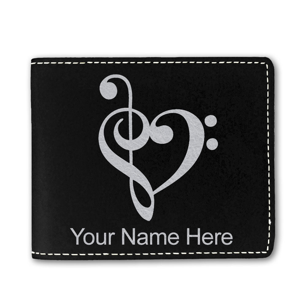 Faux Leather Bi-Fold Wallet, Music Heart, Personalized Engraving Included