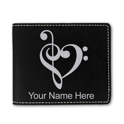 Faux Leather Bi-Fold Wallet, Music Heart, Personalized Engraving Included