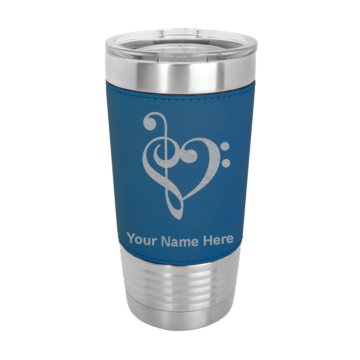 20oz Faux Leather Tumbler Mug, Music Heart, Personalized Engraving Included - LaserGram Custom Engraved Gifts