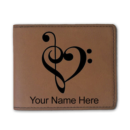 Faux Leather Bi-Fold Wallet, Music Heart, Personalized Engraving Included