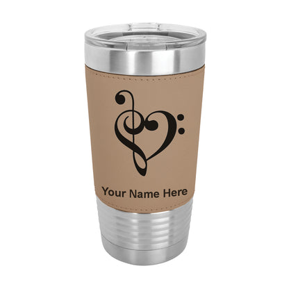20oz Faux Leather Tumbler Mug, Music Heart, Personalized Engraving Included - LaserGram Custom Engraved Gifts