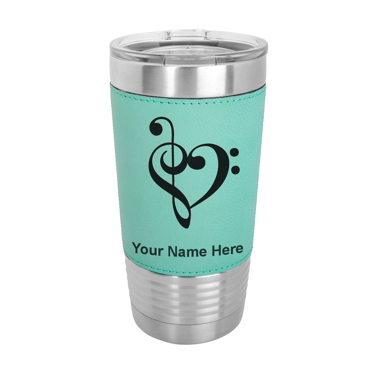 20oz Faux Leather Tumbler Mug, Music Heart, Personalized Engraving Included - LaserGram Custom Engraved Gifts