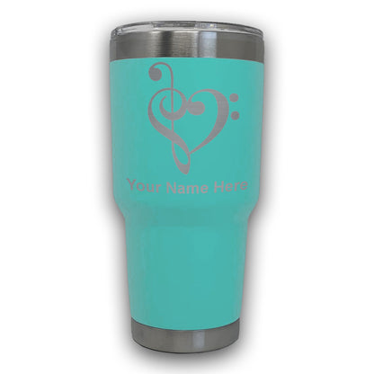 LaserGram 30oz Tumbler Mug, Music Heart, Personalized Engraving Included