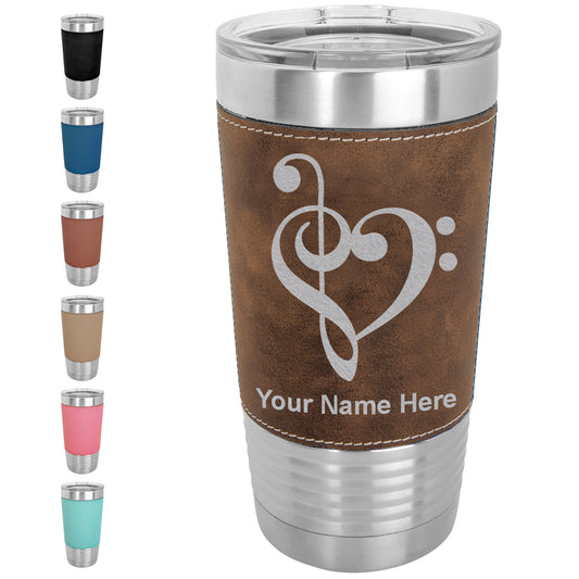 20oz Faux Leather Tumbler Mug, Music Heart, Personalized Engraving Included - LaserGram Custom Engraved Gifts