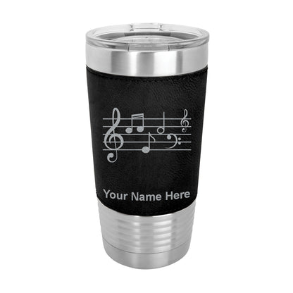 20oz Faux Leather Tumbler Mug, Music Staff, Personalized Engraving Included - LaserGram Custom Engraved Gifts